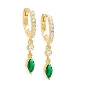 By Adina Eden Cubic Zirconia Pave Marquise Huggie Earrings 14k Gold Plated Over